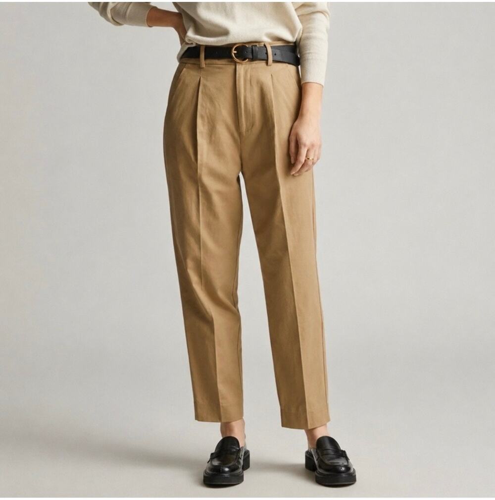 Everlane Pants Womens 12 Tan Tencel Way High Tapered Pleated Minimalist Trouser